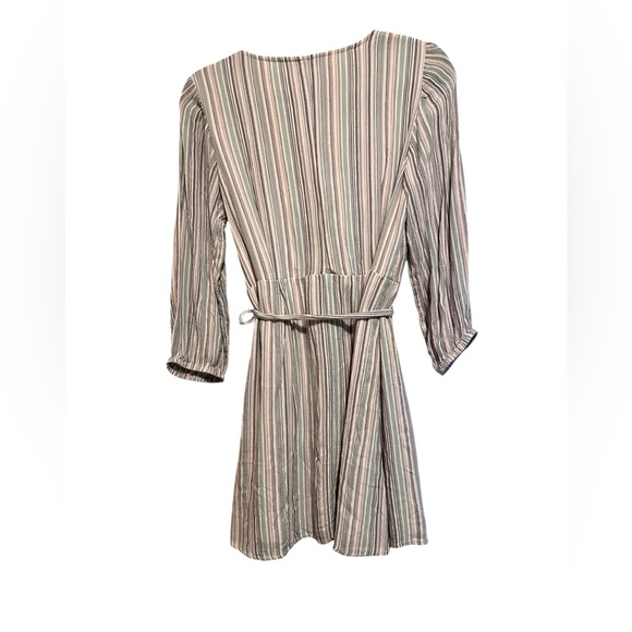 American Eagle Outfitters Striped Wrap Midi Dress in Neutral Stripes - Picture 3 of 7